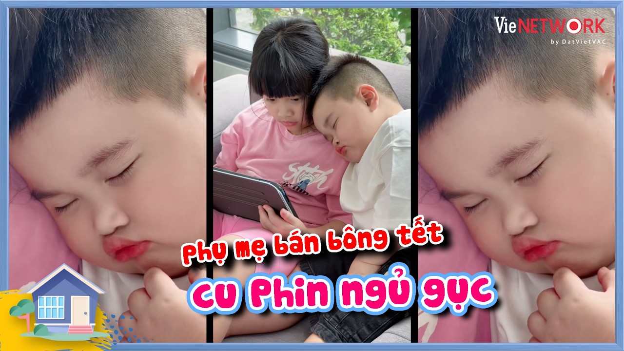 Cu Phin mệt mỏi ngủ gục trên vai chị Nhi sau khi thức đêm thức hôm bán bông phụ mẹ Quỳnh Quỳnh