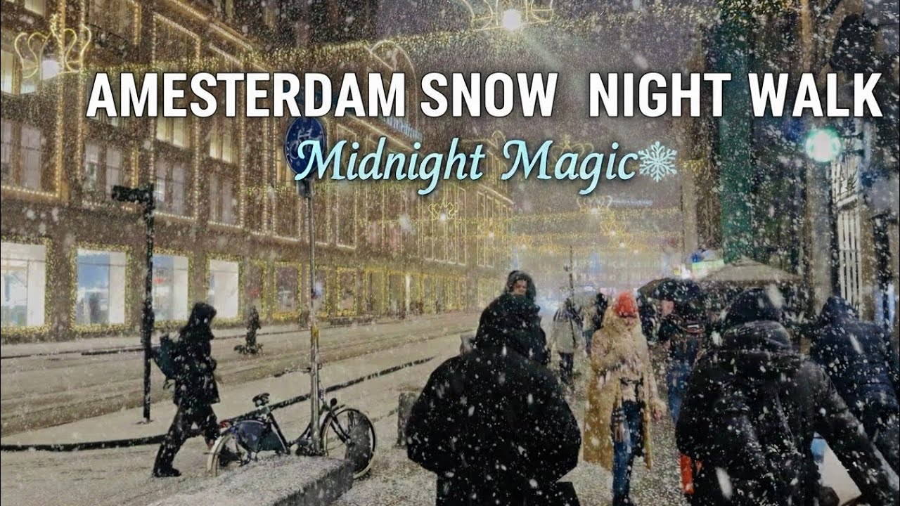 Snowy Evening Walk in Amsterdam ❄️ | Relaxing ASMR Street Walk 4K (No Talking)