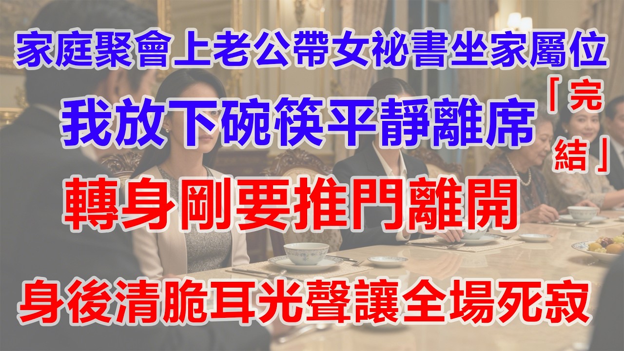 2026最新情感故事！家庭聚會上老公帶女祕書坐家屬位，我放下碗筷平靜離席，轉身剛要推門離開，身後清脆耳光聲讓全場死寂。#小說推文 #故事分享 #情感故事_ #生活感想 #婚姻生活 #成長與蛻變