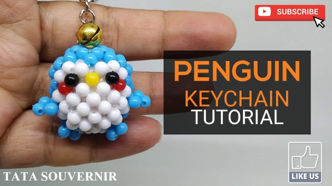 Chaveiro de Pinguim de Miçangas Passo a Passo / DIY Keychain / Kerajinan Manik /How to Bead Keychain