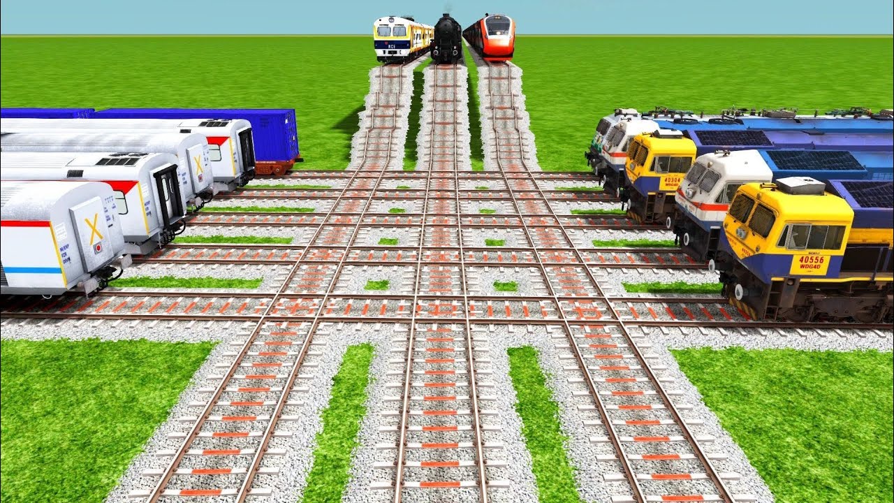 Nine Trains Coupling 🚆 From Diamond Railroad Tracks Risky Railroad Tracks//train video| #trainvideo 