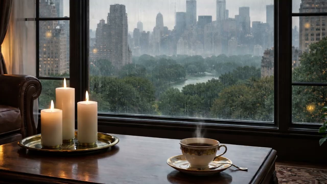 Old Money NYC Penthouse Rain 🌧️ | Upper East Side Thunder & Soft Piano | 30 Min Luxury Ambience