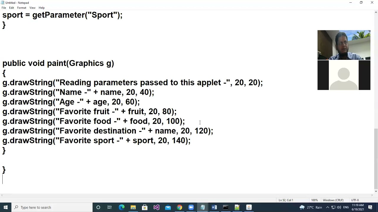Passing parameter to applet with example