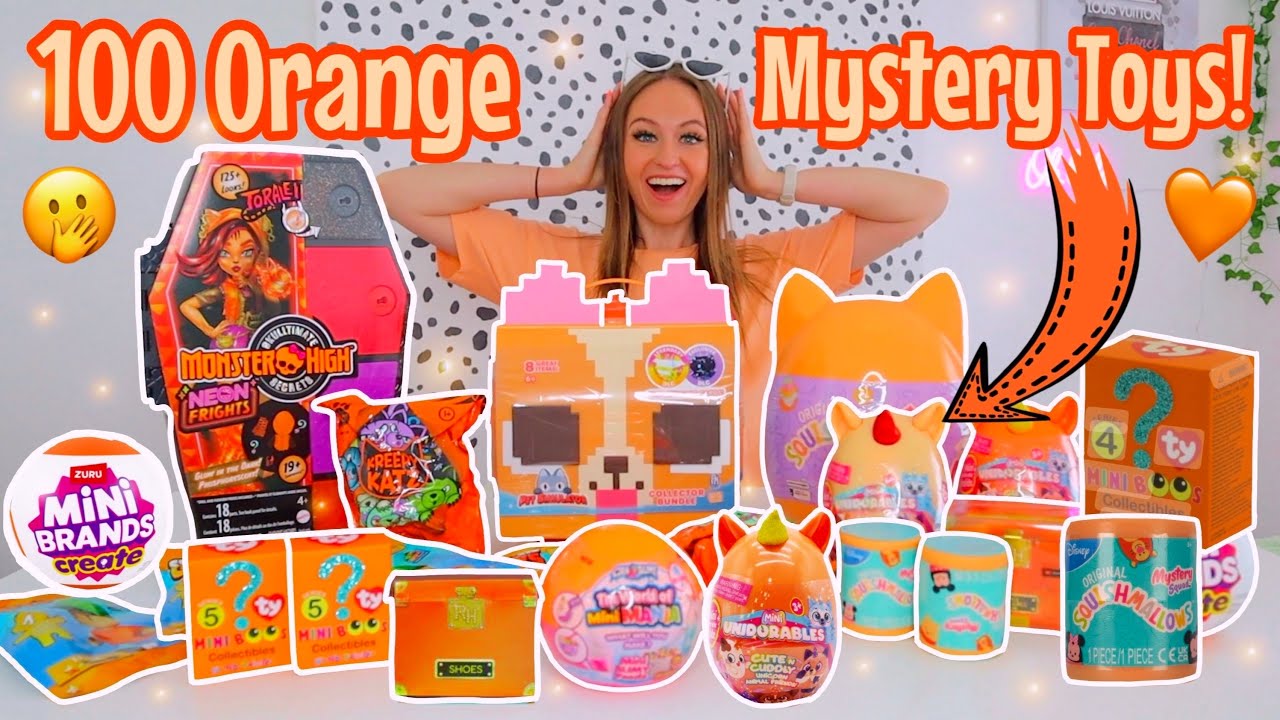 UNBOXING 100 *ORANGE ONLY* MYSTERY TOYS!!😱🍑🥕🎃🧡(MONSTER HIGH, PET SIMULATOR, STUMBLE GUYS ETC!!🫢)