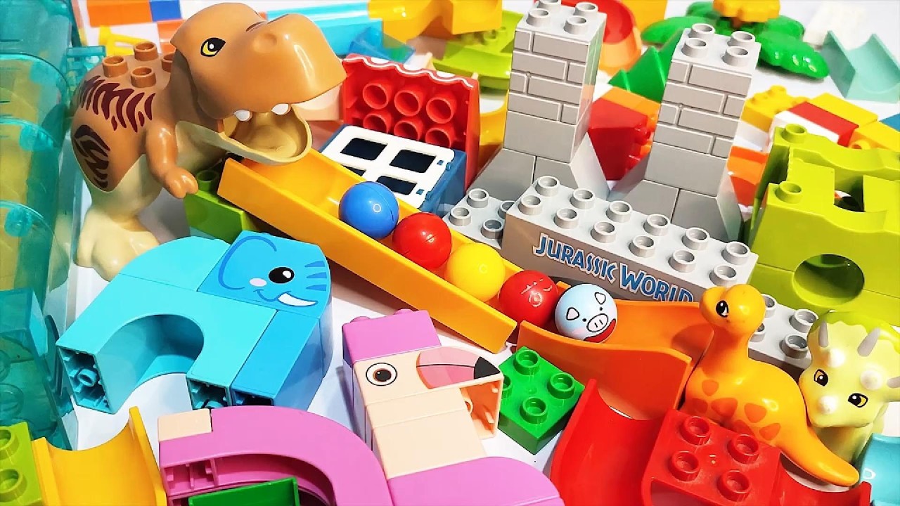 Satisfying Building Blocks ASMR Marble Run #18 Dinosaurs Jurassic World Spiral Elevator live 33