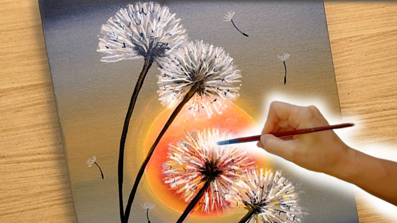 Idea to Paint Easy Flowers and Sunset/ Acrylic Painting Landscape for beginners