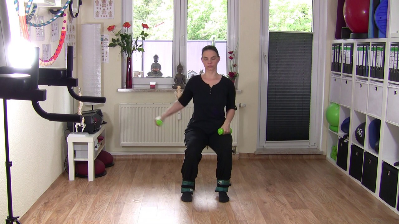 Hockergymnastik mit Gewichten/Hanteln; für alle die nicht auf die Matte gehen können oder wollen