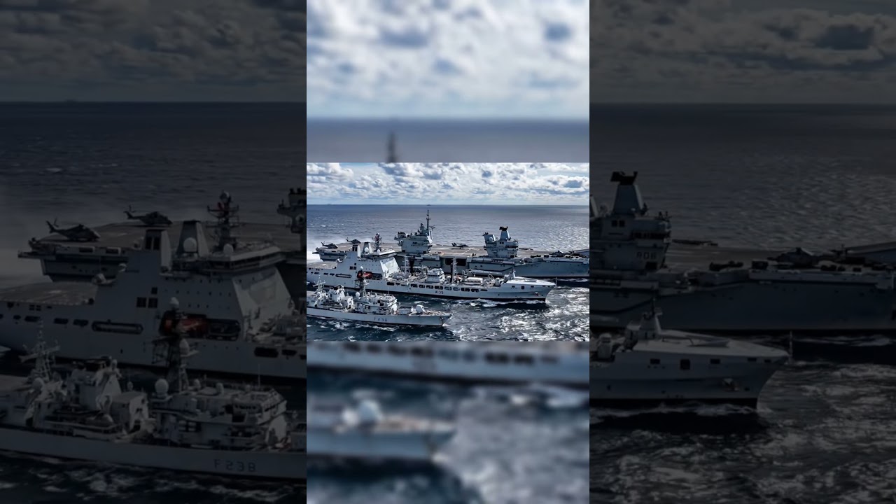 Full Power: UK Carrier Strike Group in Formation! 🇬🇧 #CarrierStrikeGroup #RoyalNavy #F35B #Warship