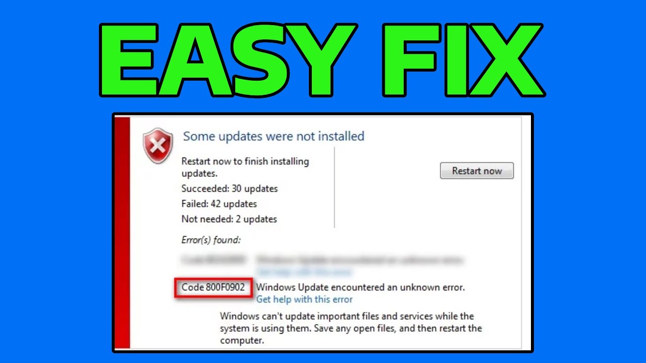 How To Fix Windows Update Error Codes 800F0902 8024001F