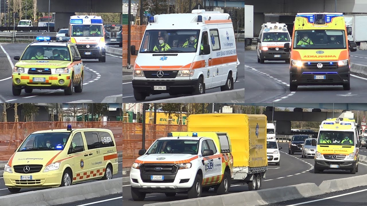 Simulazione maxi-emergenza SUEM 118 di Treviso - arrivo automezzi di soccorso in sirena