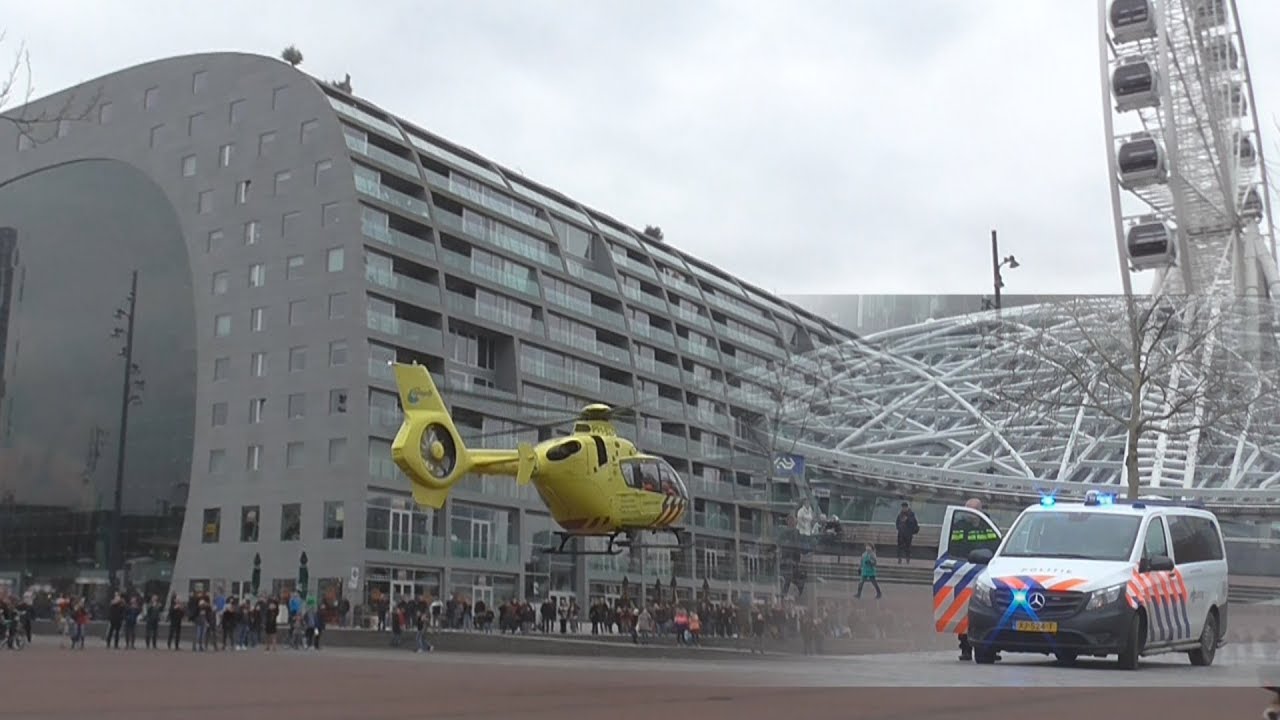 Traumaheli landt in het centrum van Rotterdam voor een onwelwording!