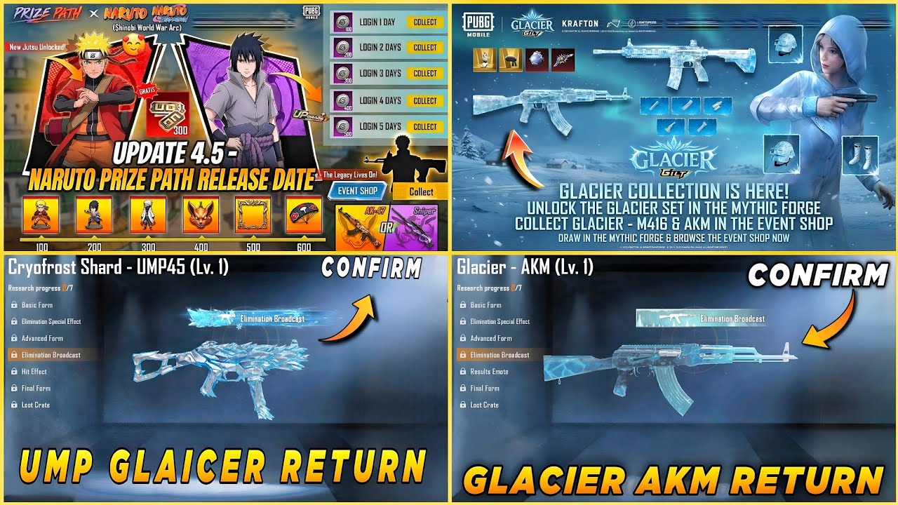 🔴 NARUTO PRIZE PATH CONFIRM 🔥 GLACIER UMP RETURN 🤩 M416 GLACIER IN LUCKY SPIN ✅ GLACIER AKM RETURN 🥶