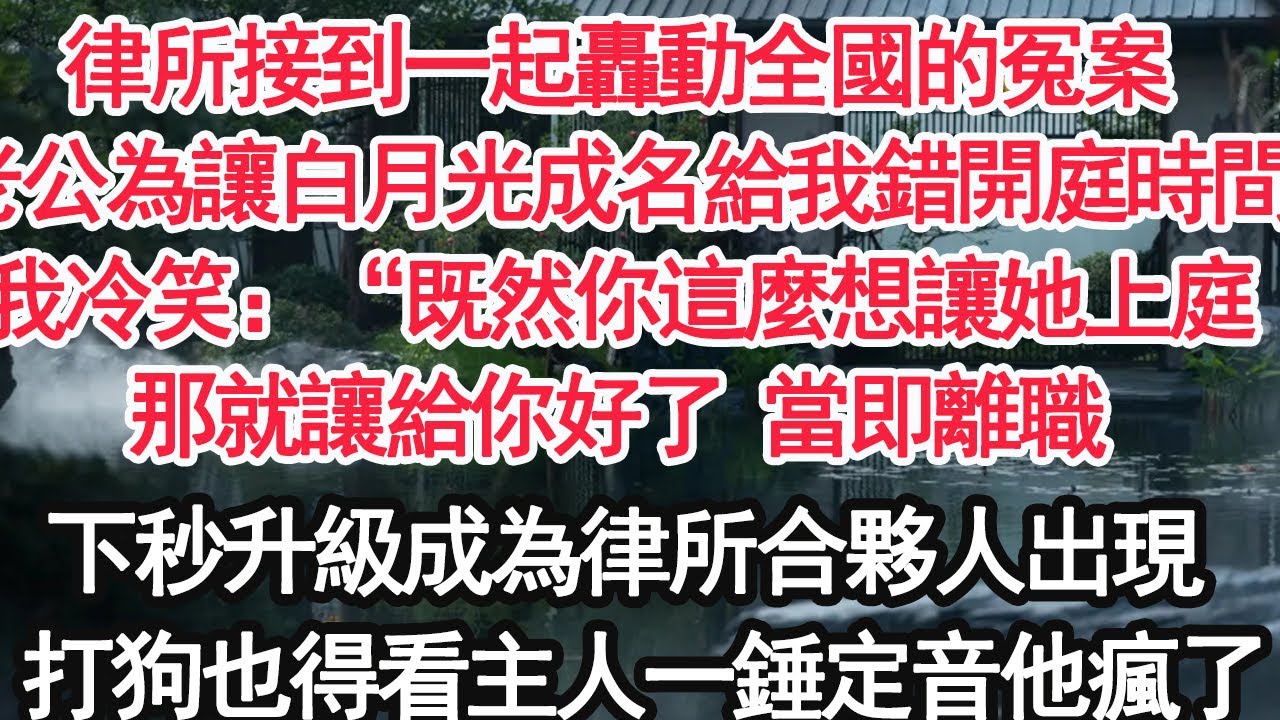律所接到一起轟動全國的冤案，老公為讓白月光成名給我錯開庭時間，我冷笑：“既然你這麼想讓她上庭，那就讓給你好了 當即離職，下秒升級成為律所合夥人出現，打狗也得看主人一錘定音他瘋了【顧亞男】【大女主】