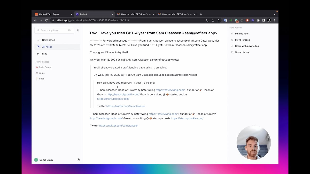 How to forward email threads into your Reflect notes
