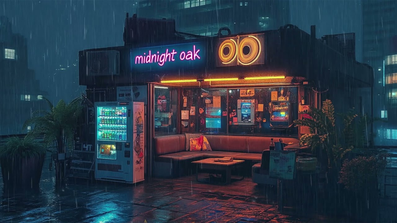 🎵 Cozy Balcony over the Radiant City: Rain and Ambient Music with Distant Saxophone | 4K