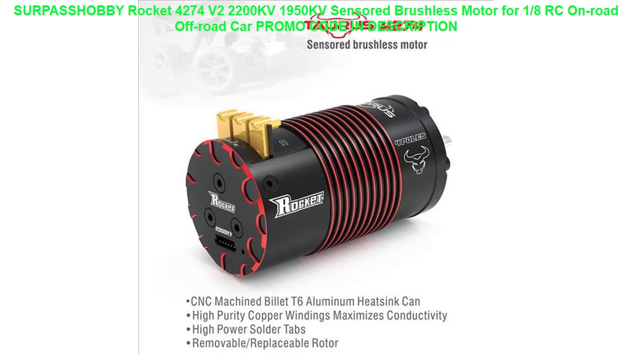 Review SURPASSHOBBY Rocket 4274 V2 2200KV 1950KV Sensored Brushless Motor for 1/8 RC On-road Off-ro