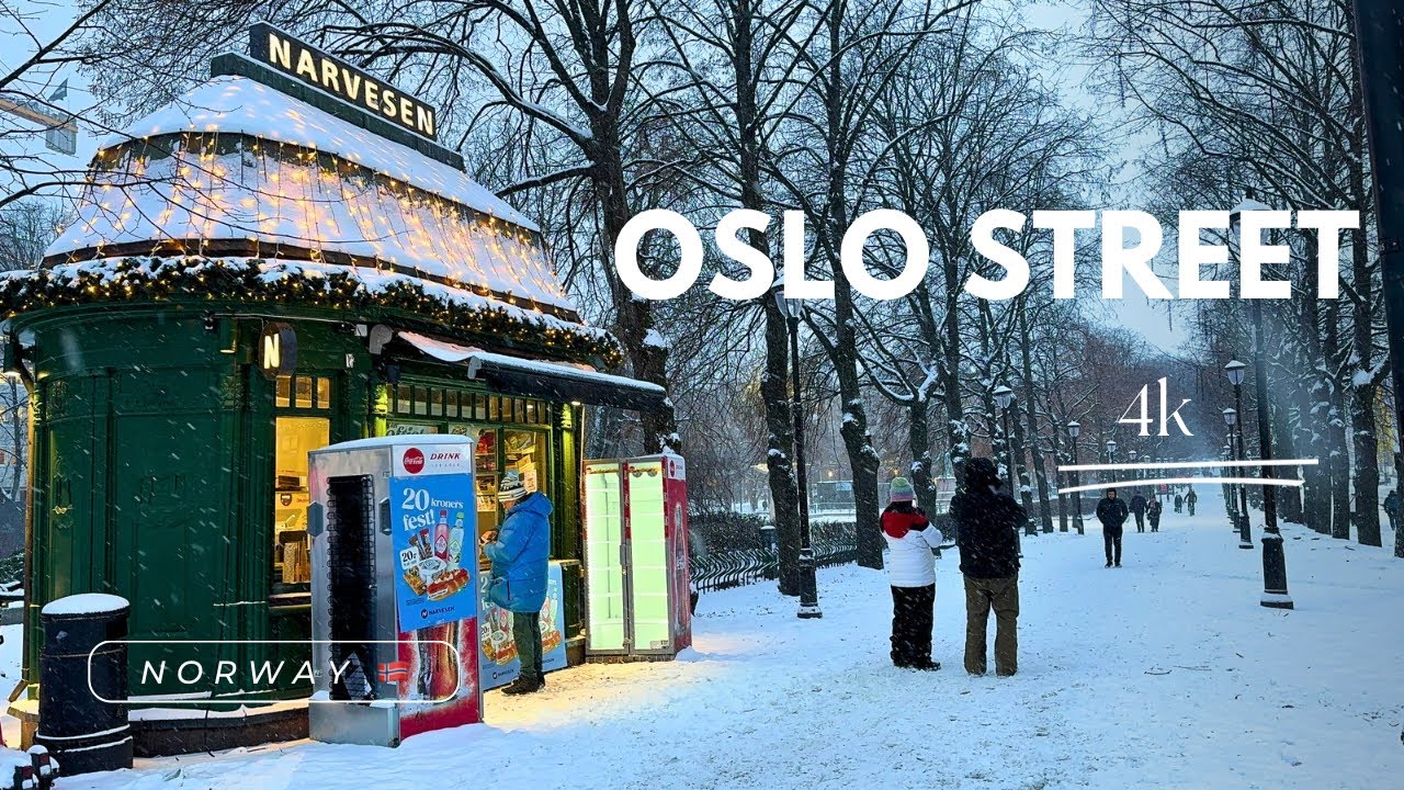 Oslo Street in Winter Wonderland | Cinematic Walk 4K