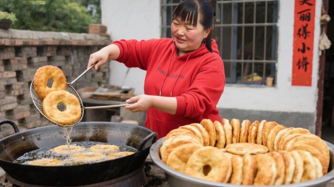 【陕北霞姐】霞姐做陕北特色小吃--油馍馍，先炒后炸，软糯香甜好吃极了！