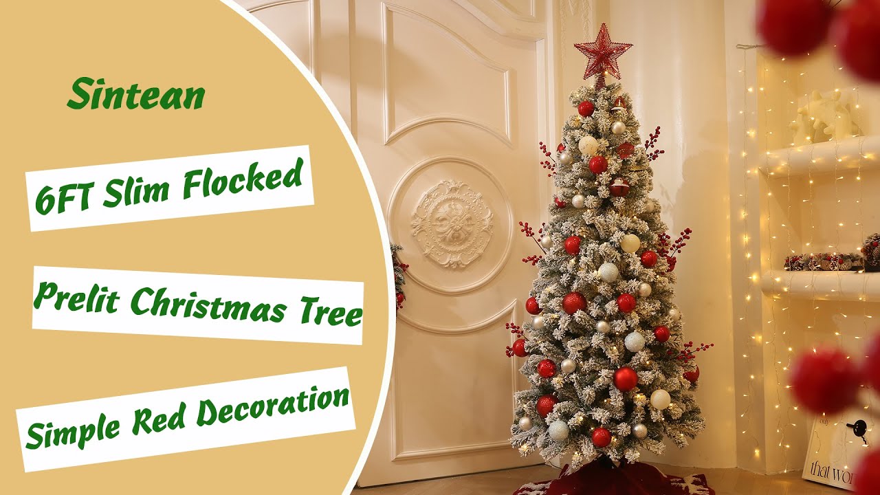 How To Decorate A Warm Christmas Tree? | SINTEAN 6ft Slim Flocked Prelit Christmas Tree #christmas
