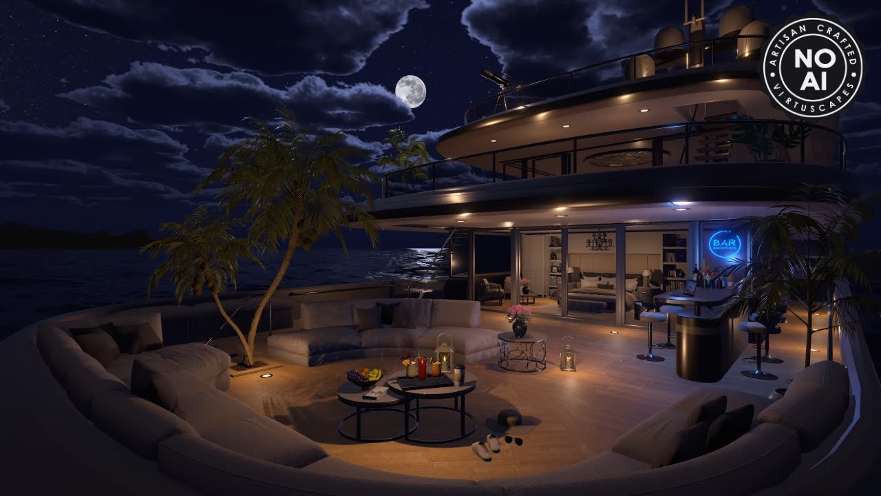 Tropical Yacht | Night Ambience | Calm Sea & Ocean Nature Sounds