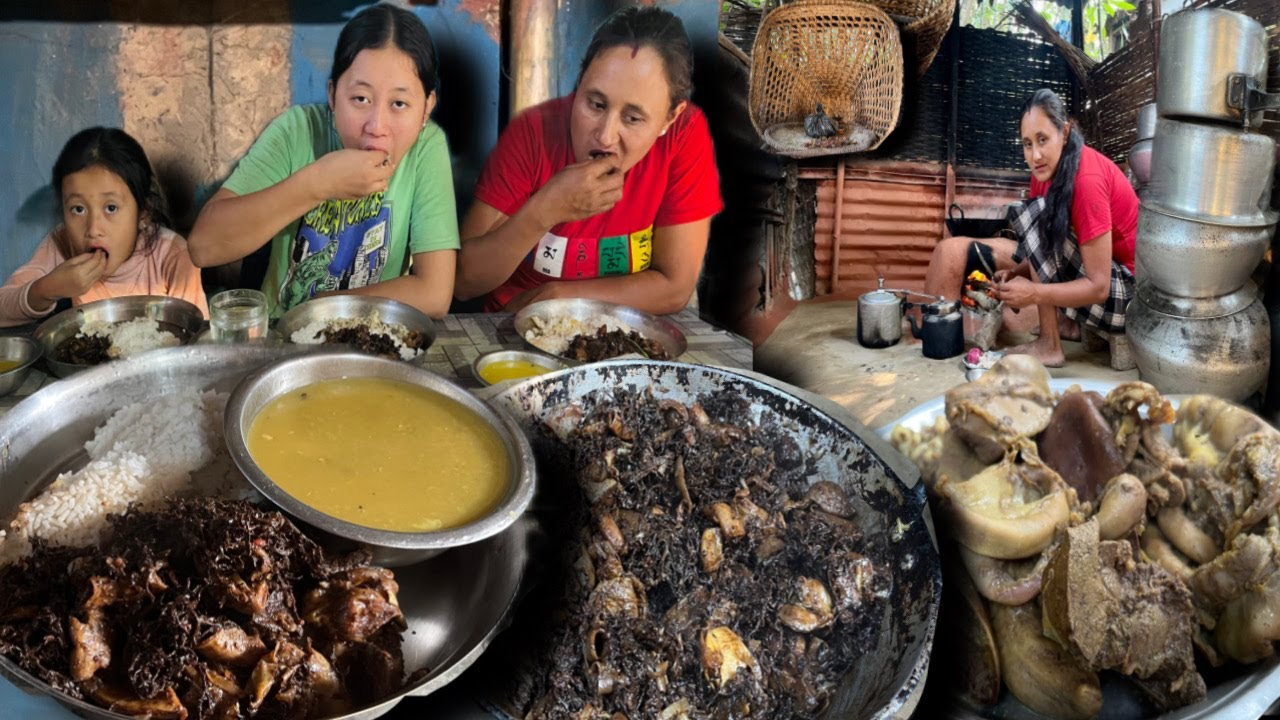 Nepali Village Traditional Recipe Pork Intestines Himalayan Food Yangben Cooking Eating Village 