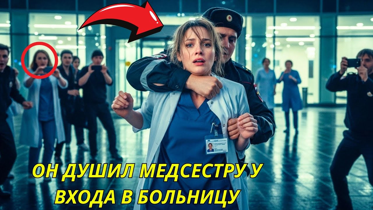 полицейский душил медсестру у больницы, игнорируя её бейдж
