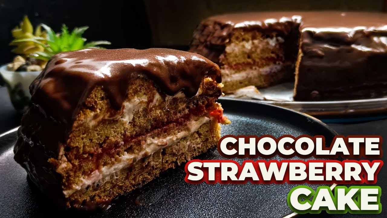 Chocolate Strawberry Cake | Strawberry Sponge with Strawberry Cream Frosting and Chocolate Ganache