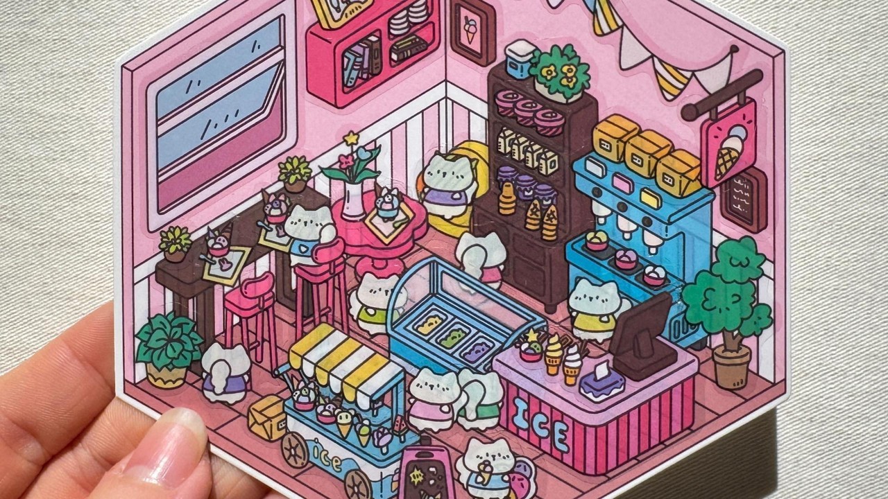 【ASMR】DIY Pink Ice Cream Shop for Kittens 🍦🐱 | No Talking Sticker Scene | Cute & Relaxing