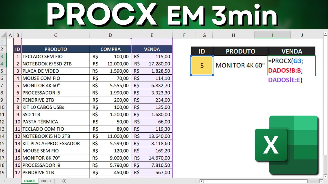 Como fazer PROCX no Excel em 3 minutos | Fun&ccedil;&atilde;o de Busca | ProcV, ProcH, &Iacute;ndice & Corresp