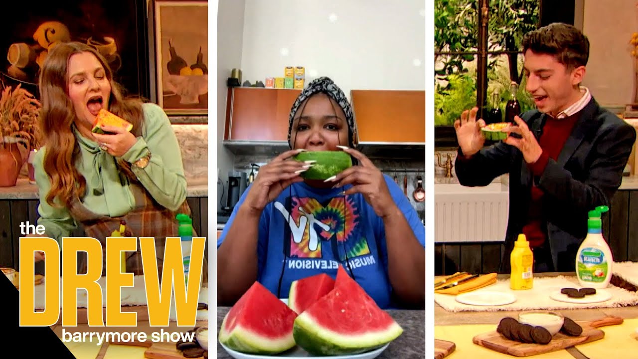 Drew and Eitan Bernath Taste Lizzo's Mustard on Watermelon Food Combo