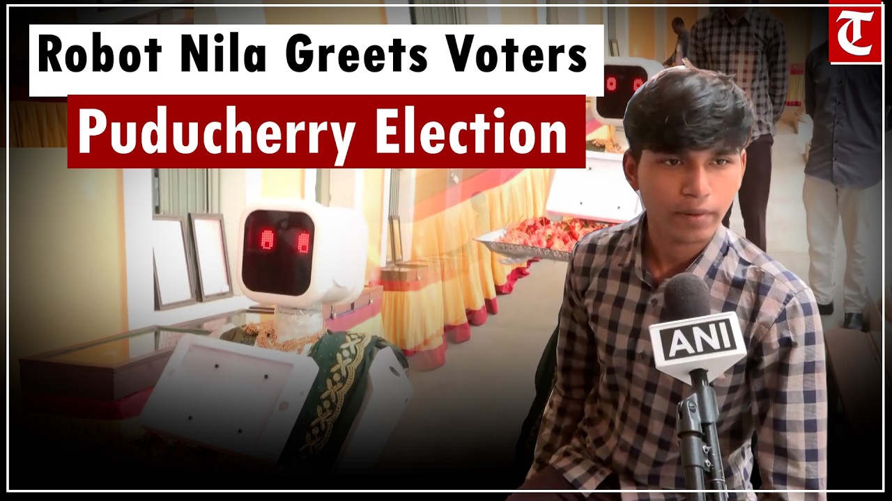 Robot Nila on Election Duty Greets Voters at Puducherry Polling Stations During Voting