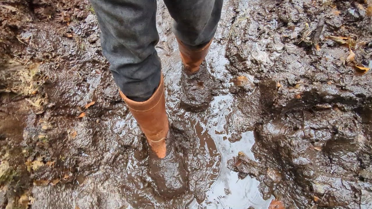 Brown Leather Boots on Muddy Trail