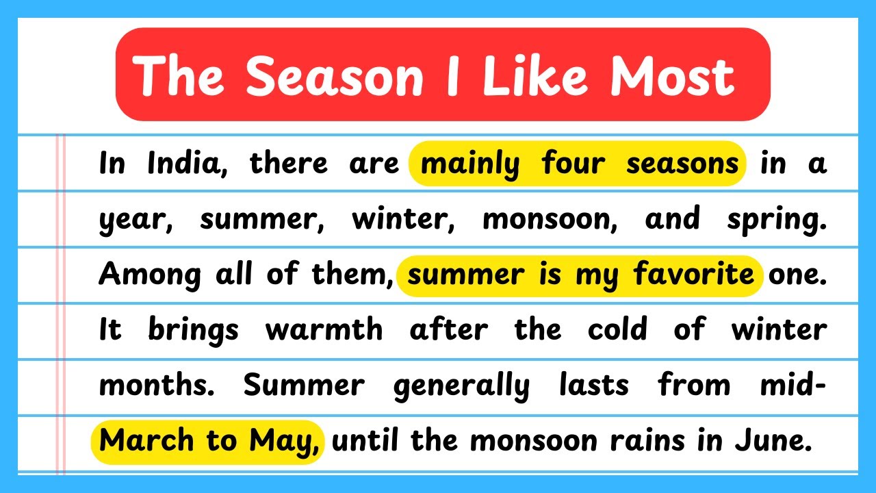 The Season I Like Most Essay In English | My Favourite Season Summer Essay 300 Words