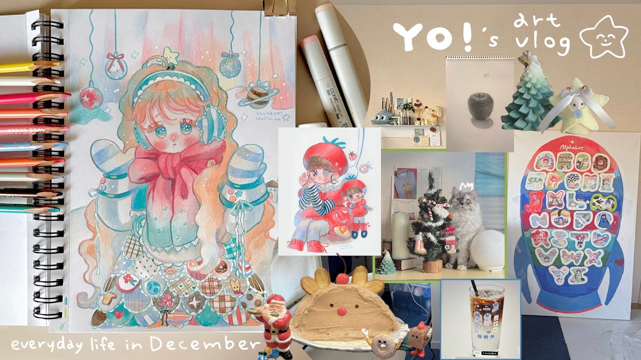 𝗔𝗿𝘁 𝘃𝗹𝗼𝗴 12月の日常+色鉛筆メイキング🎄✏️ 2週間描かなかった…❣️