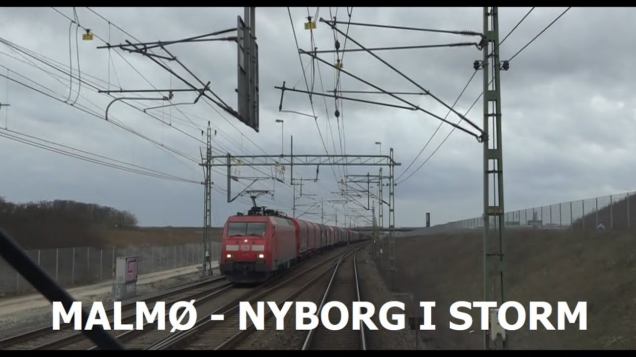 Führerstandsmitfahrt / Førerrumstur / Cabview - Danmark:  Malmø - Nyborg i stormvejr