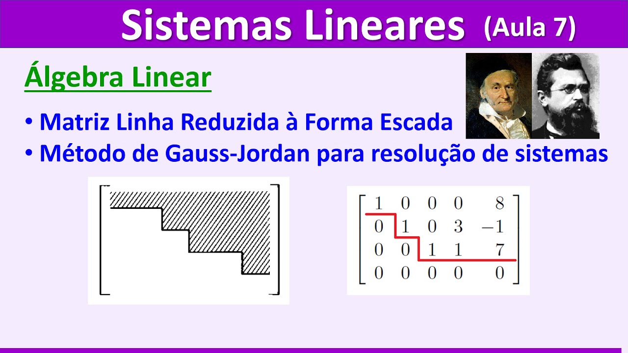 SISTEMAS LINEARES - AULA 7: Matriz Escalonada Reduzida e Método de Gauss-Jordan p/ Sistemas Lineares