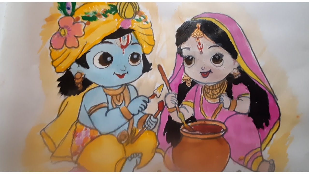 #Radha krishna painting # holi radha krishana drawing #cute