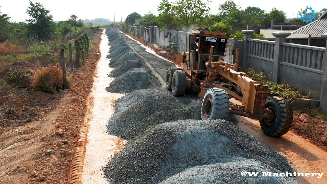 Wonderful LiuGong Grader Spreading Gravel Building Village Roads | Great Operator Grader Leveling