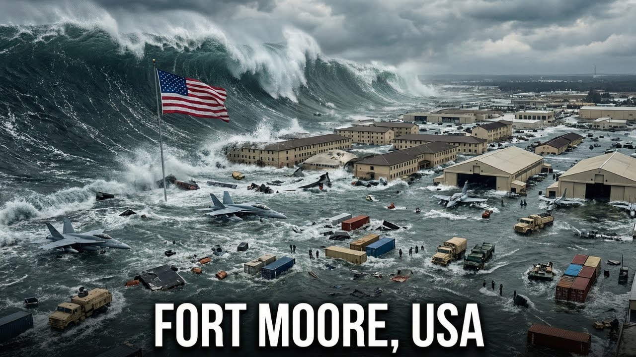 Giant Tsunami Destroys USA Military Base,Fort Moore Island(AI FICTIONAL)