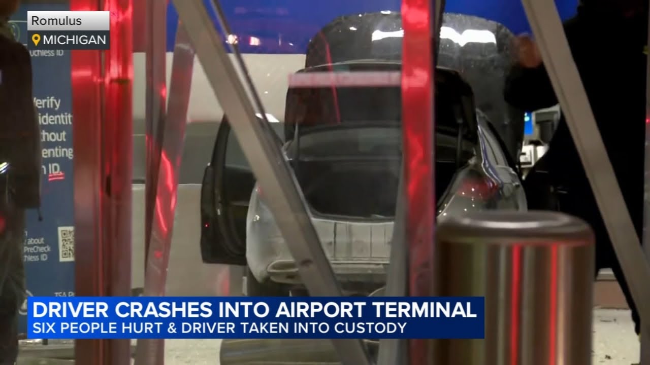 Car crashes into Detroit-area airport entrance; 6 injured