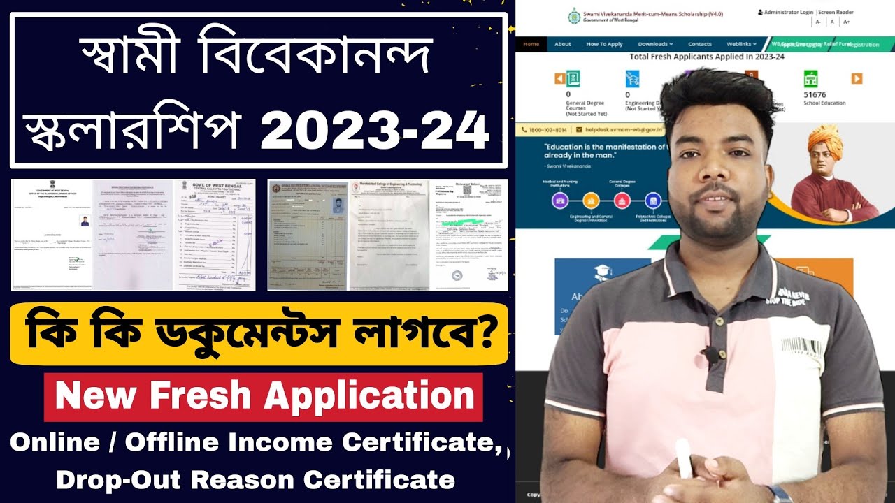 SVMCM 2023 Scholarship Fresh Application Documents List | Drop-Out Reason & Income Certificate.