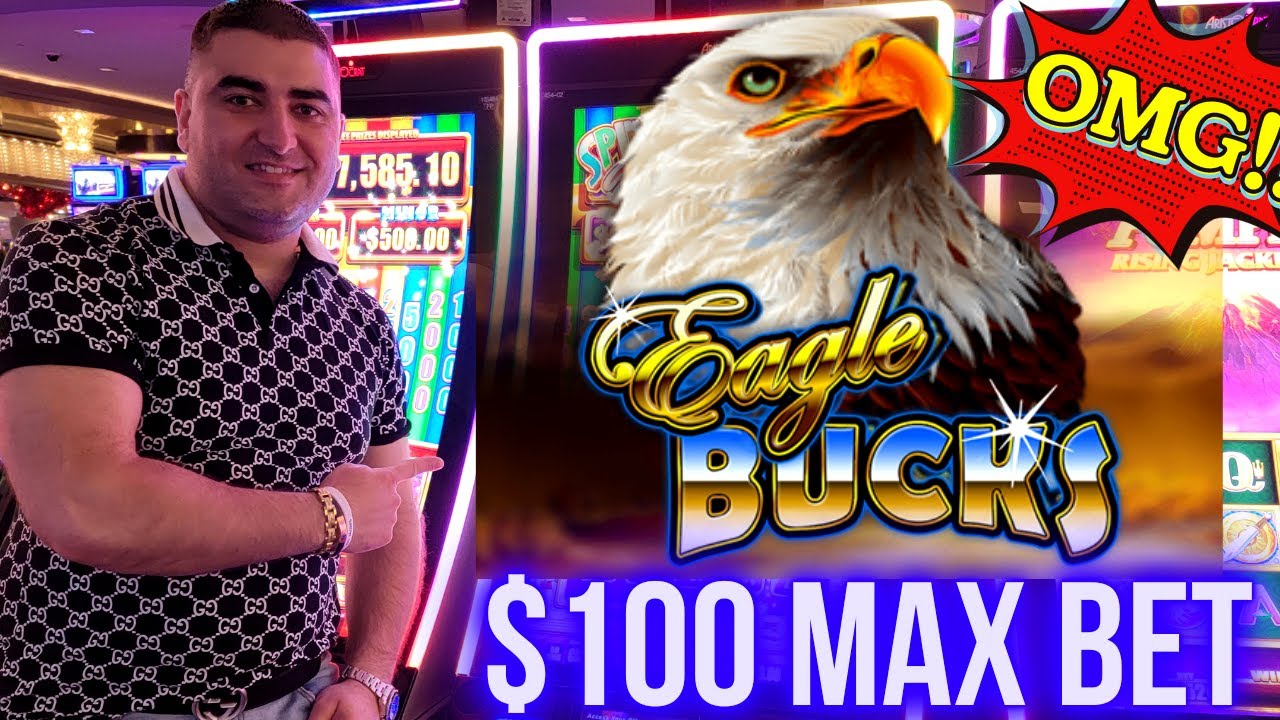 Джекпот с максимальной ставкой в ​​100 долларов на игровом автомате Eagle Bucks с высоким лимитом