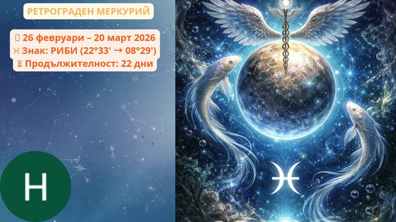 Ретрограден Меркурий ♓ Знак РИБИ 2026 ⚠️ Истини, връщане на хора 📅 26 февруари – 20 март 2026