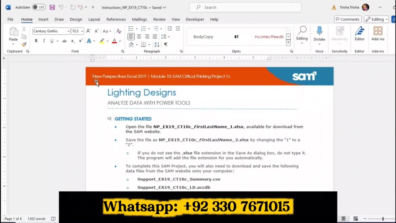 Excel Module 10 | SAM Project 1a | Lighting Designs | New Perspectives Excel 2019 | NP_EX19_10a
