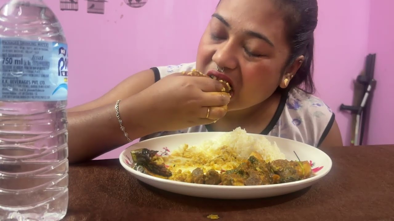 Mukbang video !! Plan rice !! Mutton curry!! 