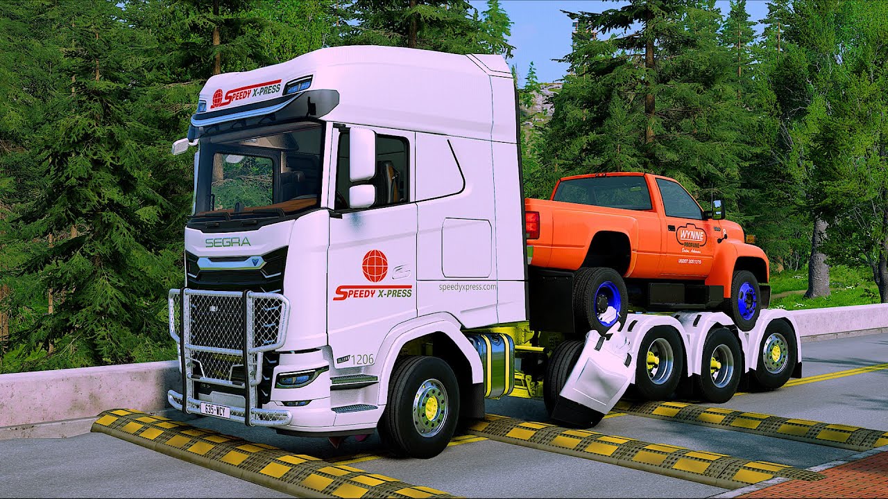 Trucks and Cars vs speed bumps | BeamNG Drive 534