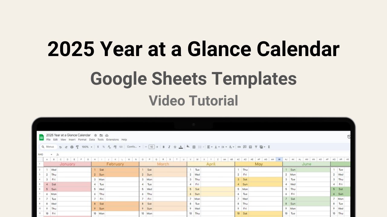 Year at a Glance Google Sheets Template How to Use Video Tutorial