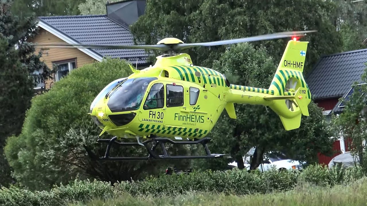 4K| FinnHEMS 30 Lääkärikopteri Lentoonlähtö