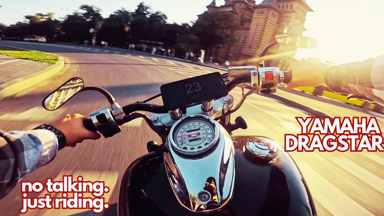 Late summer sunset city cruise |  POV PURE ENGINE SOUND | Yamaha Dragstar Bobber