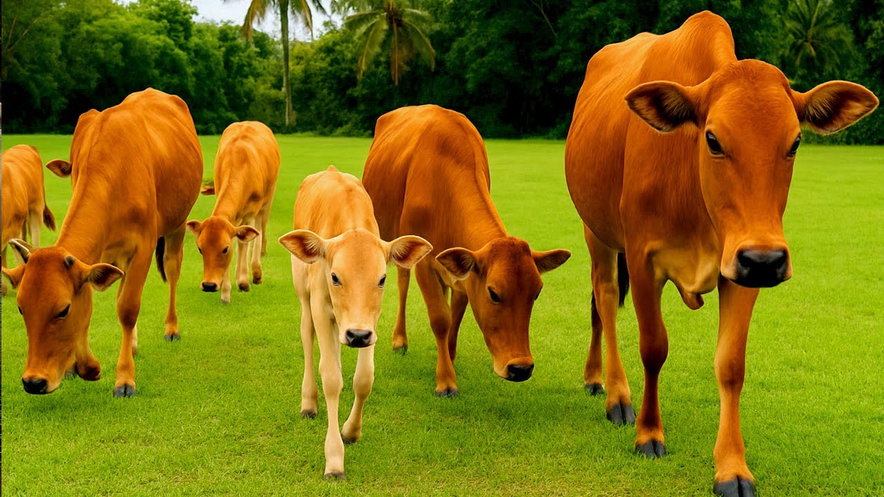 Puluhan sapi lembu jinak di desa bergerombolan keluar dari kandang berjalan menuju ladang pegunungan